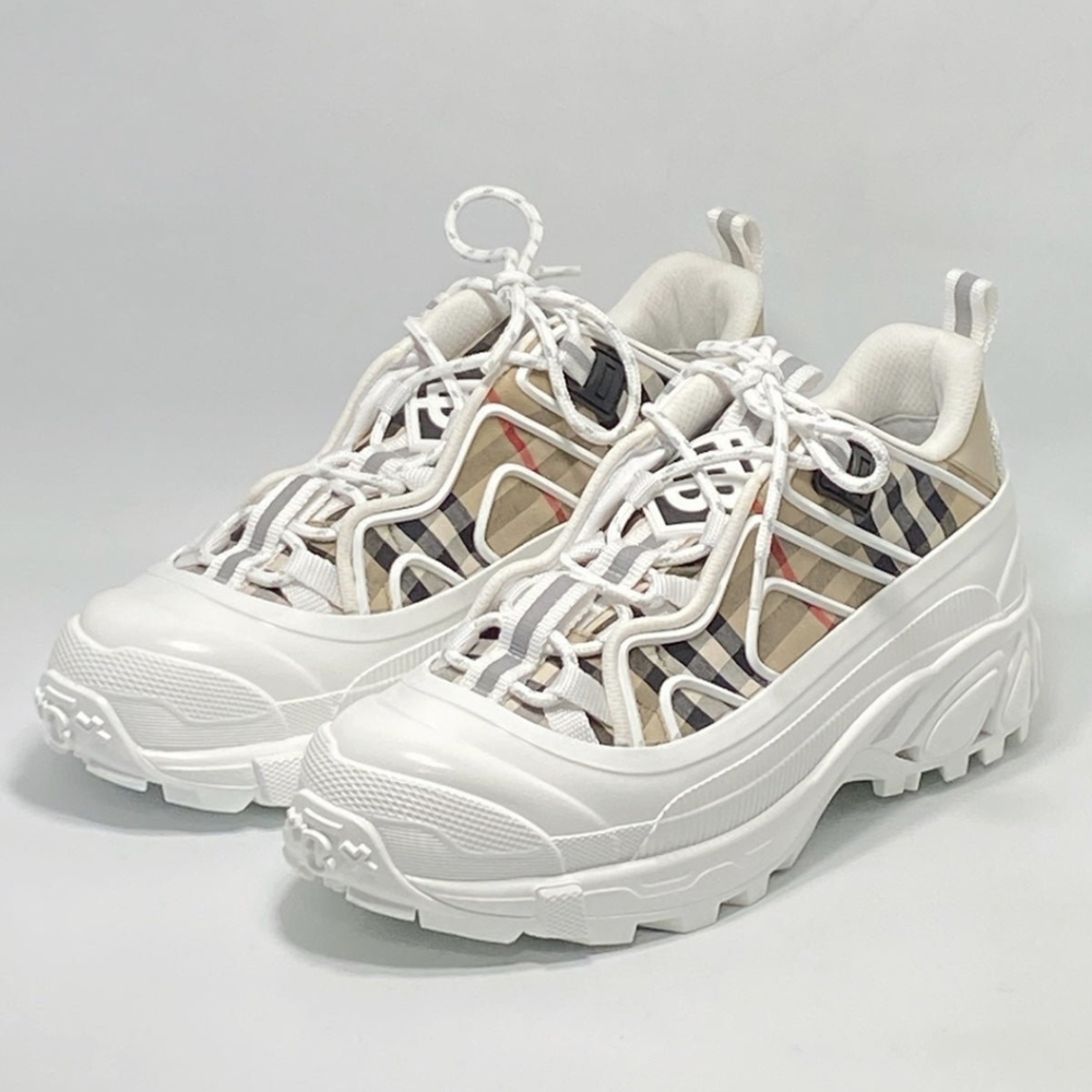 Burberry White and Beige Check Sneakers